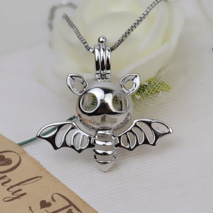 อุปกรณ์ DIY เครื่องประดับเงินแท้ S925 จี้รูปค้างคาวฮาโลวีน สร้อยคอ 6-8 มม. สำหรับใส่ไข่มุกแบบไม่มีรู สำหรับผู้หญิง สีทอง ลายการ์ตูน - Product Image 1