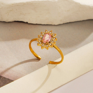 Flower Shape <b>Open</b> <b>Ring</b> Pink Zircon Pave Setting Women's Jewelry Gift - Product Image 3