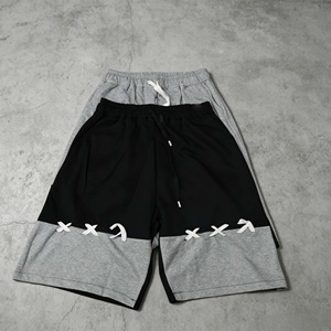 Mens Street Style Heavyweight Knitted Cotton French Terry Breathable Shorts Color Blocked Drawstring Shorts - Product Image 3