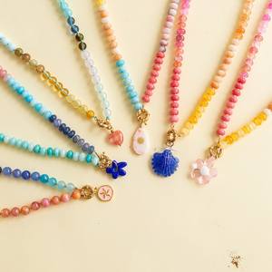 Zooying kalung manik-manik kristal permen batu permata campuran Chunky buatan tangan pantai musim panas untuk wanita - Product Image 2