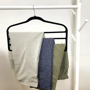 Wholesale high quality multilayer coat hanger save space velvet non slip flocked hangers 4 Layers trousers hanger rack for pants