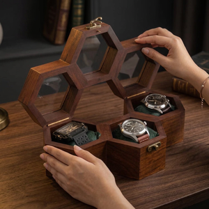Caja de Joyería de Madera de Lujo Qualcosa, Diseño Poligonal con 3 Ranuras, Moderna y Multifuncional, con Cojines, para Regalo (Tamaño y Acabado Personalizables) - Product Image 4