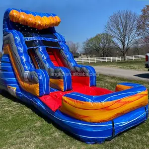 Commercial backyard marble blue water pool slide inflatable slide outdoor play for kids adults