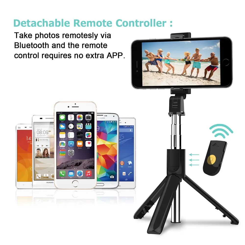 Wireless Remote Extendable Selfie Stick Monopod phone stand holder 3 in 1 Camera Tripod for smartphone