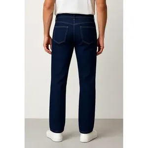 Jeans da Uomo Adrenaline a Gamba Dritta Blu Scuro in Denim Elasticizzato Vita Media 5 Tasche - Product Image 3