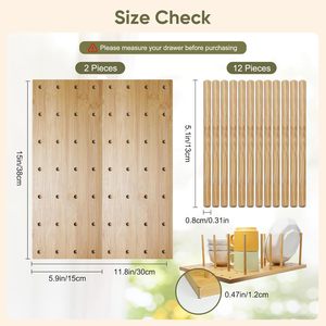 ชั้นวางจานไม้แบบปรับได้ พร้อมช่องเก็บของแบบ Pegboard สีไม้ธรรมชาติ ขนาด 15x30 ซม. - Product Image 1