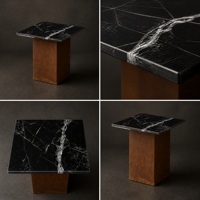 Table d'appoint carrée moderne de luxe en faux marbre avec base en marbre finition rouille pour salon et intérieurs d'hôtel, personnalisable