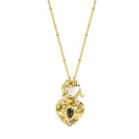 Collier pendentif cœur en acier inoxydable et pierre naturelle, plaqué or 18 carats, pour femme
