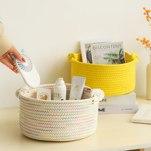 Cotton Rope Storage Basket Round <b>Large</b> Eco Friendly Desktop Organizer For Cosmetics And Keys - Product Image 1