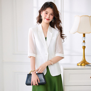 Thin Tencel Blazer For Women Mid Sleeve Short Casual High End Solid Color Breathable No Wrinkle Treatment - Product Image 1