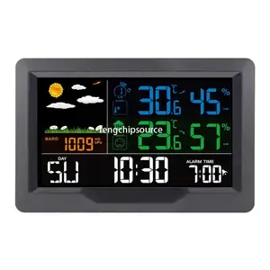 Reloj de estación meteorológica con pantalla a color, pantalla grande, temperatura interior y exterior, reloj despertador de humedad, Radio RF, previsiones meteorológicas