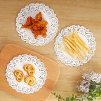 140 Stück weiße Spitze Papier Deckchen runde Form Papier Spitze Deckchen Kuchen Dekoration Liner für Hochzeit Geburtstage Partys