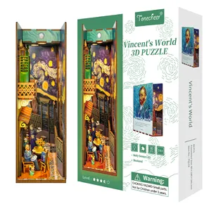 Tonecheer Vincent 'S World Book Nook ของเล่นเด็ก,เกมปริศนาไม้3D ที่คั่นหนังสือ DIY พร้อมเซ็นเซอร์ตรวจจับร่างกายไฟ Led