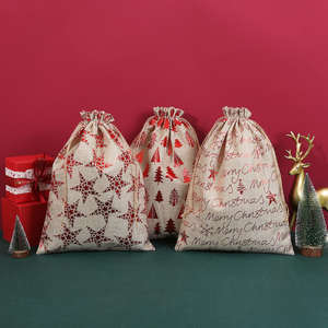 Regalo de Navidad Bolsa de yute Sacos de Papá Noel con cordón Presenta Bolsa de embalaje de regalo de dulces - Product Image 6