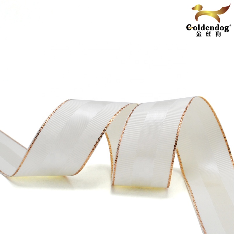 Personalized Fancy Decorative Grosgrain Gold or Silver Edge Satin Ribbon for Gift and Box Packaging