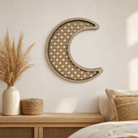 Rattan-Halbmond Boho Wandaufkleber aus Naturfaser mit Holzrahmen, Leichtgewichtig, OEM Großhandel