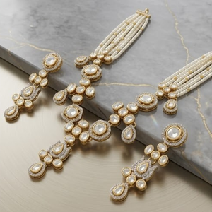 Elegante Juego de Collar de Perlas de Plata 925, Joyería Nupcial de Diseño Tradicional con Aretes a Juego para Mujer - Product Image 3