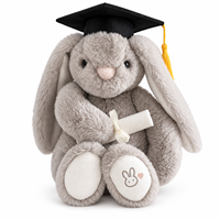 Peluche Lapin de Remise de Diplôme Gris à Longues Oreilles avec Casquette, Diplôme et Logo Personnalisé sur les Pattes