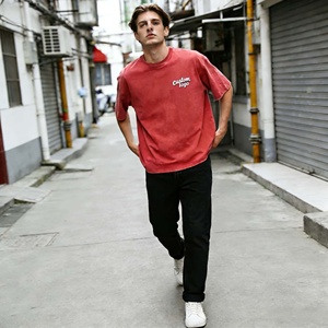 T-shirt personnalisé vintage <span class=keywords><strong>délavé</strong></span> à l'acide 100% coton avec impression sérigraphique écologique et motif <span class=keywords><strong>délavé</strong></span> au soleil pour hommes - Product Image 4