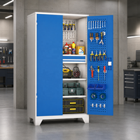 Armoire de rangement d'outils en métal bleu personnalisable avec tiroirs et panneau perforé, système de rangement professionnel en acier pour garage et atelier