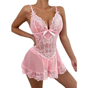 Abito da notte ricamato con fiocco in garza trasparente in pizzo - Product Image 1