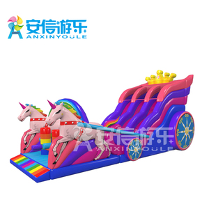 Glissière gonflable de voiture de cheval double de licorne de princesse rose avec course d'obstacles - Product Image 2