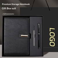 Ensemble cadeau d'affaires en cuir PU avec logo personnalisé, comprenant un carnet et un stylo, idéal pour les souvenirs et les offres promotionnelles, livré en coffret cadeau.