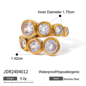 แหวนเปิดวงเรขาคณิตประดับเพชรซิคอนคุณภาพสูงขายส่ง สแตนเลสเคลือบ PVD 18k แบบปรับได้ แหวนแฟชั่นใหม่ - Product Image 5
