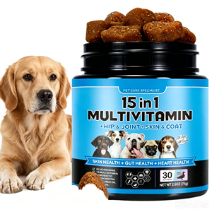 Compléments alimentaires à mâcher pour animaux de compagnie, 15 en 1, multivitamines, comprimés à mâcher souples pour chiens, soutien de l'immunité, de la digestion, des articulations et de la santé cardiaque - Product Image 1