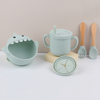 Vente en gros Ensemble de sevrage de bébé sans BPA de qualité alimentaire personnalisé comprenant des bavoirs en silicone assiette cuillère tasse sucette pour l'alimentation des tout-petits