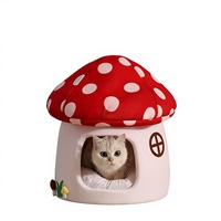 Lit pour chat en tissu rouge champignon, esthétique et confortable, pour l'hiver et toutes les saisons