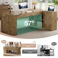 Bureau exécutif en forme de L de 70.8 pouces, grande table de bureau avec armoire de rangement, poste informatique en bois de ferme pour bureau à domicile
