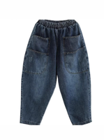 Pantalon taille élastique personnalisé printemps-automne, jean rétro délavé pour femme, coupe ample et amincissante, grandes tailles