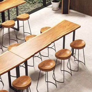 Solid <b>Wood</b> <b>Bar</b> Table Set with <b>Stools</b> Narrow Long Table for Home Balcony Wall Suitable for Milk Tea Shops Cafes <b>Bars</b> - Product Image 1