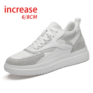 Nouvelle Collection Automne : Chaussures de Sport Blanches Rehaussantes 6CM, en Cuir de Vachette Double Couche et Maille, Style Loisirs et Mode - Product Image 1