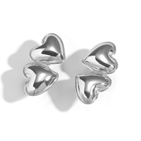 Anting-anting wanita mewah kelas atas baru, desain geometris hati, dari baja tahan karat, untuk dekorasi sehari-hari.