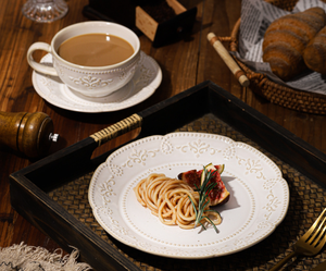 Wholesale European Vintage Embossed Ceramic <b>Dinnerware</b> <b>Set</b> Stoneware Plates and Coffee Cup <b>Set</b> <b>for</b> Restaurant & Hotel - Product Image 4