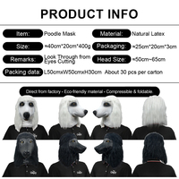 Masque en latex tête d'animal Poodle drôle et mignon, idéal pour Halloween, fête costumée, bal masqué, idée cadeau amusante