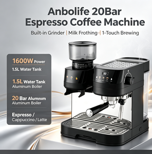 Machine <span class=keywords><strong>à</strong></span> café expresso Anbolife 20 bars avec moulin intégré, <span class=keywords><strong>mousseur</strong></span> <span class=keywords><strong>à</strong></span> <span class=keywords><strong>lait</strong></span>, latte et cappuccino <span class=keywords><strong>à</strong></span> une touche, 1600W, pour la maison - Product Image 3