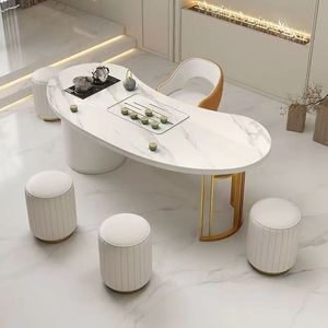 Marble Tea <b>Table</b> <b>Set</b> With Gold Legs <b>And</b> <b>Stools</b> For Modern Home Coffee <b>Table</b> Use - Product Image 1