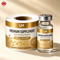 Étiquettes autocollantes premium imperméables en feuille d'or pour flacons, étiquettes personnalisées avec logo pour emballages de compléments alimentaires, étiquettes en rouleau pour produits de santé