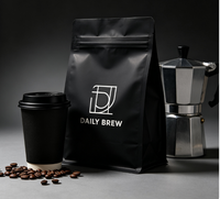Sachet de café à fond plat avec logo personnalisé, valve et fermeture éclair, idéal pour l'emballage de grains de café torréfiés, café moulu, qualité alimentaire VMPET