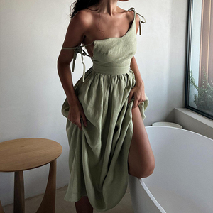 2024 Summer Sleeveless <strong>Linen</strong> <strong>Dress</strong> for Women Romantic Backless Casual Long <strong>Dress</strong> Solid Bandage <strong>Maxi</strong> Summer <strong>Dress</strong> 2024 - Product Image 6
