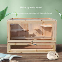 Maisonnette en bois couleur bois de bruyère pour petits animaux (Totoro, Chinchilla, Hamster) – Cage respirante au design carré, marque MSH, avec fermeture push-up