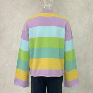 Custom 100% Cotton DTG Print Tee Heavyweight Cropped Raw Hem Men's <strong>T</strong>-<strong>shirt</strong> <strong>Easter</strong> Themed Stripes Flare Long Sleeves <strong>T</strong> <strong>Shirt</strong> - Product Image 2