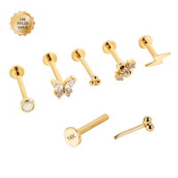 14K oro sólido Tragus Piercing mariposa forma Threadless 18G 5A circón Push Pin labio Labret Piercing