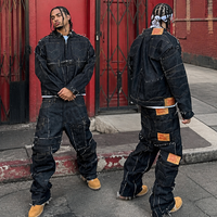 Ensembles de jeans en denim brodés surdimensionnés personnalisés pour hommes, style streetwear, en denim épais