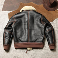 Blouson aviateur d'hiver pour homme, en cuir d'agneau de qualité supérieure, veste courte aviateur rétro avec poche contrastée