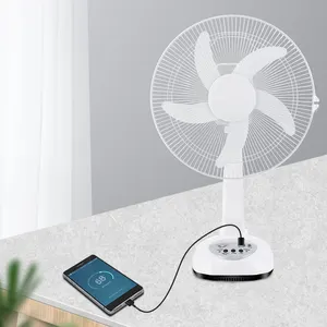 Wholesale Small Home 5 Blades 14Inch Table Fan Ac Dc Pedestal Usb Rechargeable Electric Solar Fan With Led Light