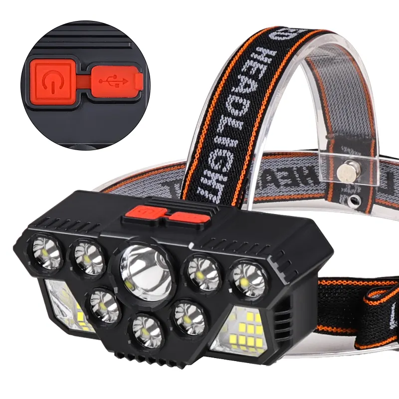 500lumens 200m 8 Led+20SMS Headlight Headlamp Usb Rechargeable Waterproof Torch Camping Fishing Hunting Head Light